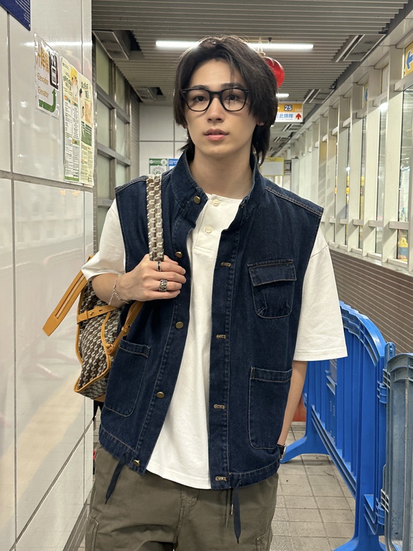 Xbstu Retro Japanese-Style Cityboy Loose Casual Versatile Stand Collar Pocket Workwear Denim Vest
