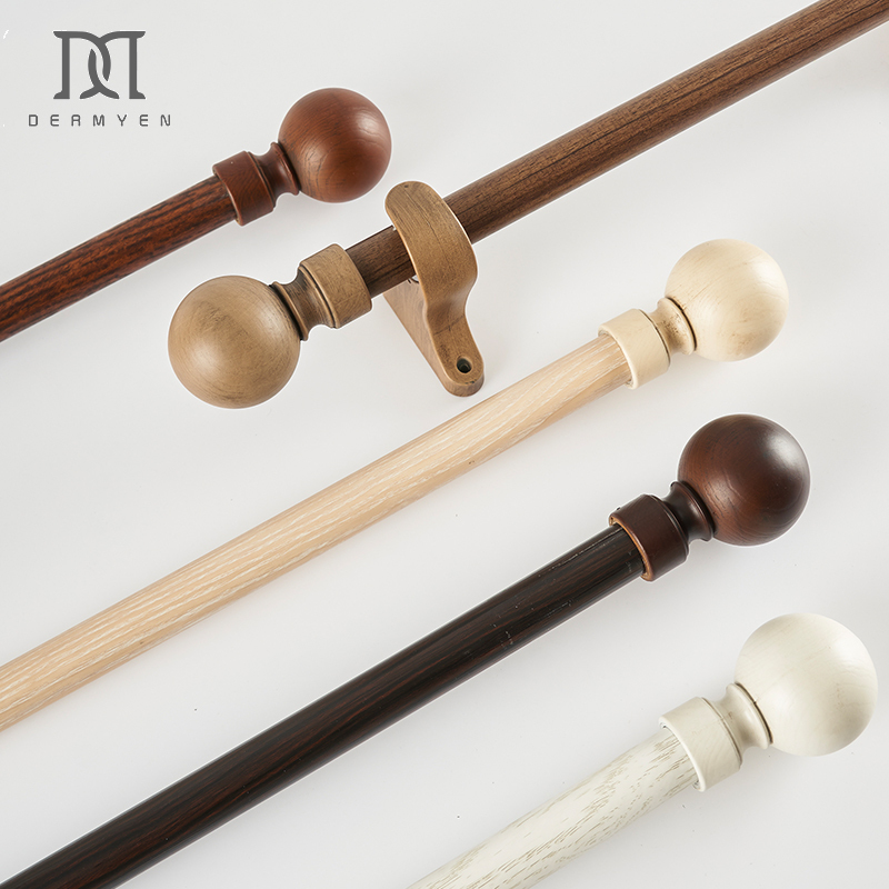 Japanese-Style Wood-Grain Roman Rod Thickened Silent Aluminum Alloy Curtain Rod Single Rod Double Rod Track Rod Bracket Accessories