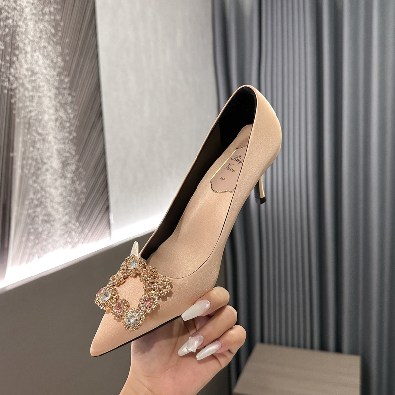 Wedding Shoes, High Heels, Rhinestone Square Buckle, Pointed Toe, Stiletto Heel, French Style, Black and Red, Bridesmaid, Bride, Xiuhe (Traditional Chinese Wedding Dress), Mid-High Heel Single Shoes for Women