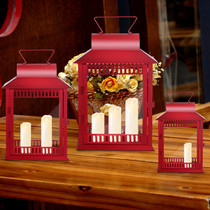 Minimalist Chinese iron art red candle pendulum table windproof lantern cover Hebridal Romantic Soft Dress Prop Road swing piece