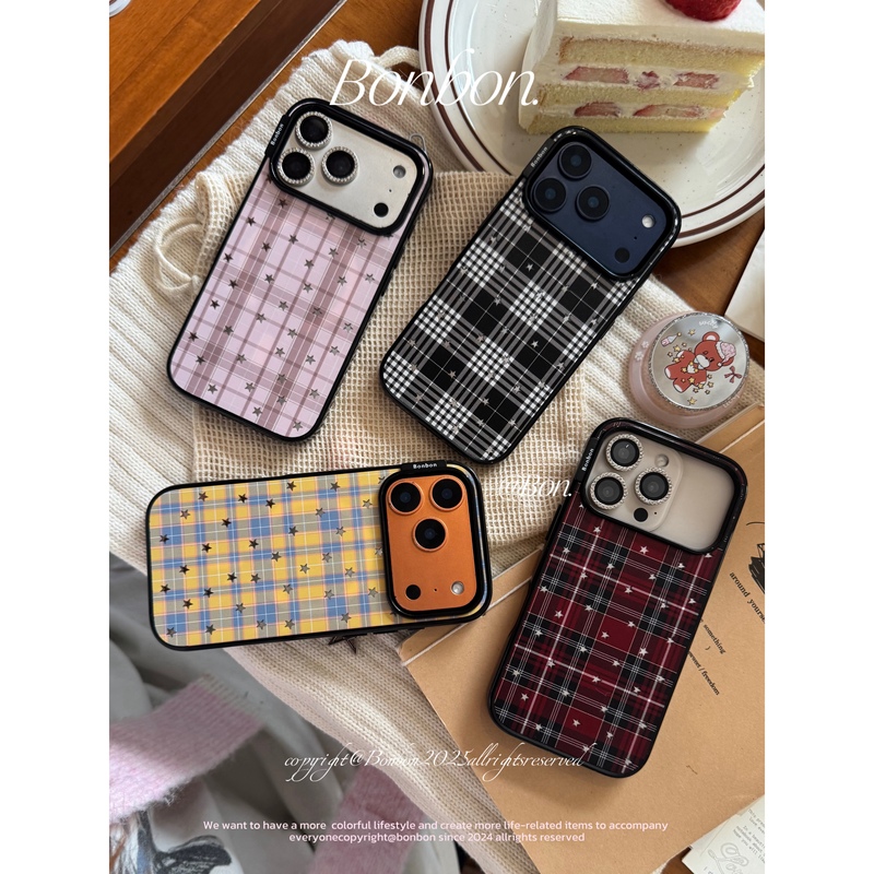 Bonbon Starry Night Series/Plaid Star Magnetic Mirror Shell Classic Versatile Bag Camera Key ~ Suitable for Apple 17/16Promax15Pro Phone Case iPhone 14