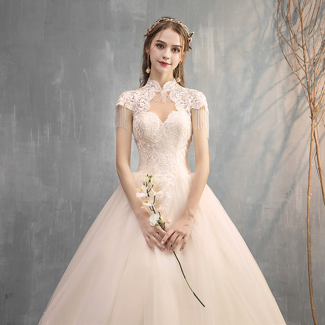 Main wedding dress 2021 new bride Sen style one shoulder simple super fairy thin dream French princess wind light gauze skirt