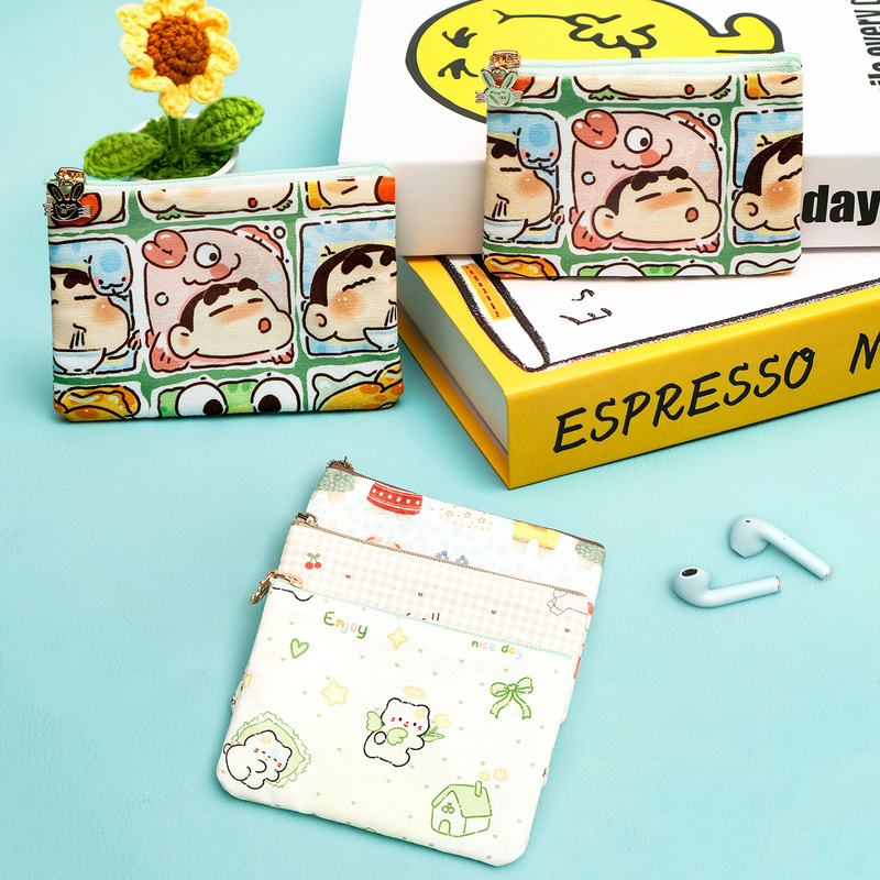 Mini Pocket Wallet, Fresh Canvas Floral Fabric Card Holder, Coin Purse, Female Student Coin Storage Bag