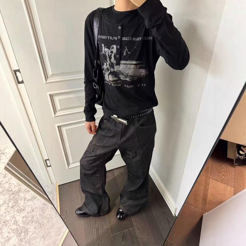 【Wang Lujie's Style】Nirvana Solona Original Yarn Fake Two-Piece Henry Collar Regular Shoulder Sun Protection Long-Sleeve T-Shirt for Men and Women 【Wang Lujie's Style】Nirvana Solona Original Yarn Fake Two-Piece Henry Collar Regular Shoulder Sun Protection Long-Sleeve T-Shirt for Men and Women