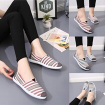 Korean autumn old Beijing cloth shoes womens shoes a pedal flat Womens canvas shoes breathable low-healed lazy single shoes
