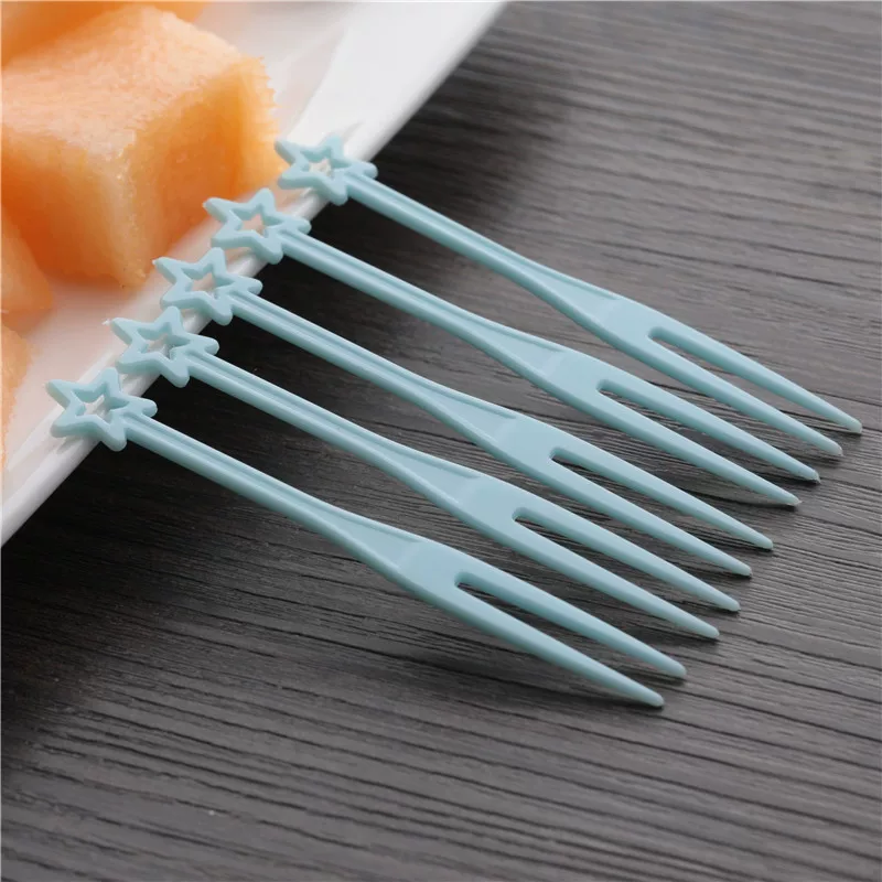 3000 pieces transparent fruit fork two-tine fork fruit plastic small fork disposable heart-shaped fork crystal cake fork