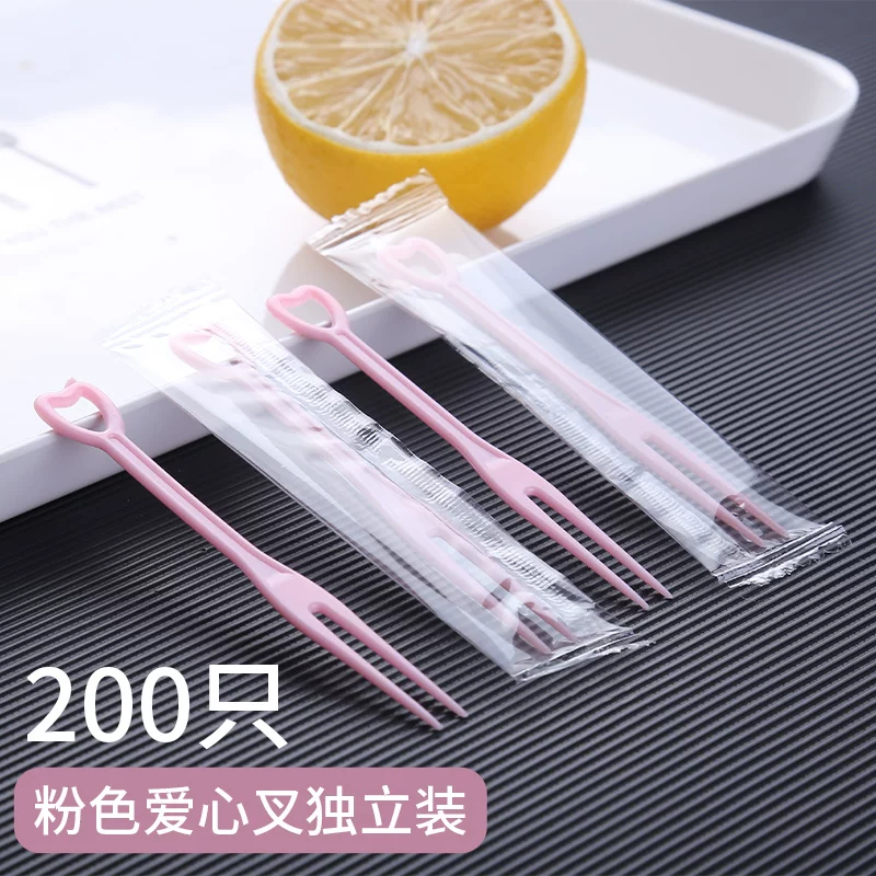 3000 pieces transparent fruit fork two-tine fork fruit plastic small fork disposable heart-shaped fork crystal cake fork
