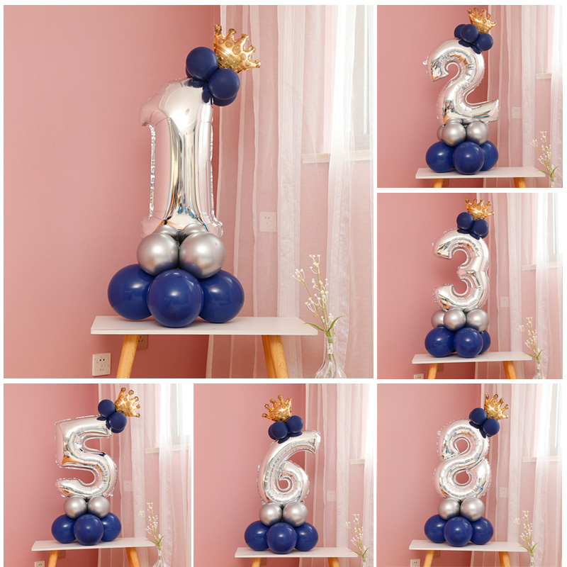 Night blue creative balloon digital road leads baby children's one-year-old hundred days decoration adult birthday party arrangement column