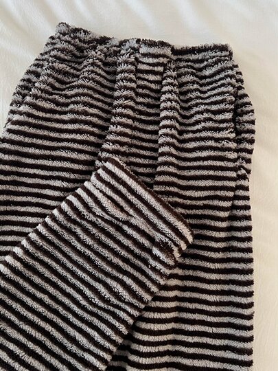 Coral velvet striped pajama pants for women, autumn and winter double pocket thickened flannel warm pants, Korean style home pants