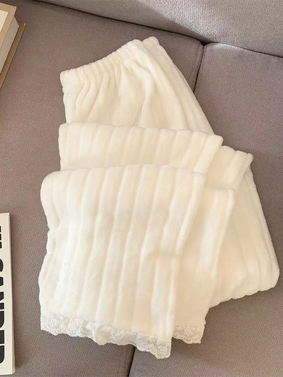 Thickened Coral Velvet Pajamas for Women, Autumn and Winter Flannel Warm Pants, Casual Lace Warm Pants That Can Be Worn Outside Home Pants