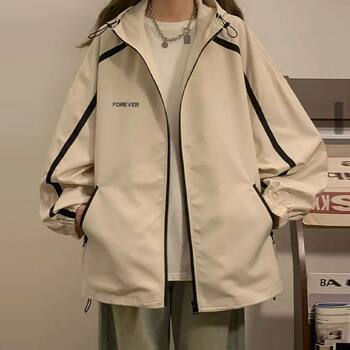 Trendy american hooded jacket women's spring and autumn new loose outdoor sports windproof jacket top trendy