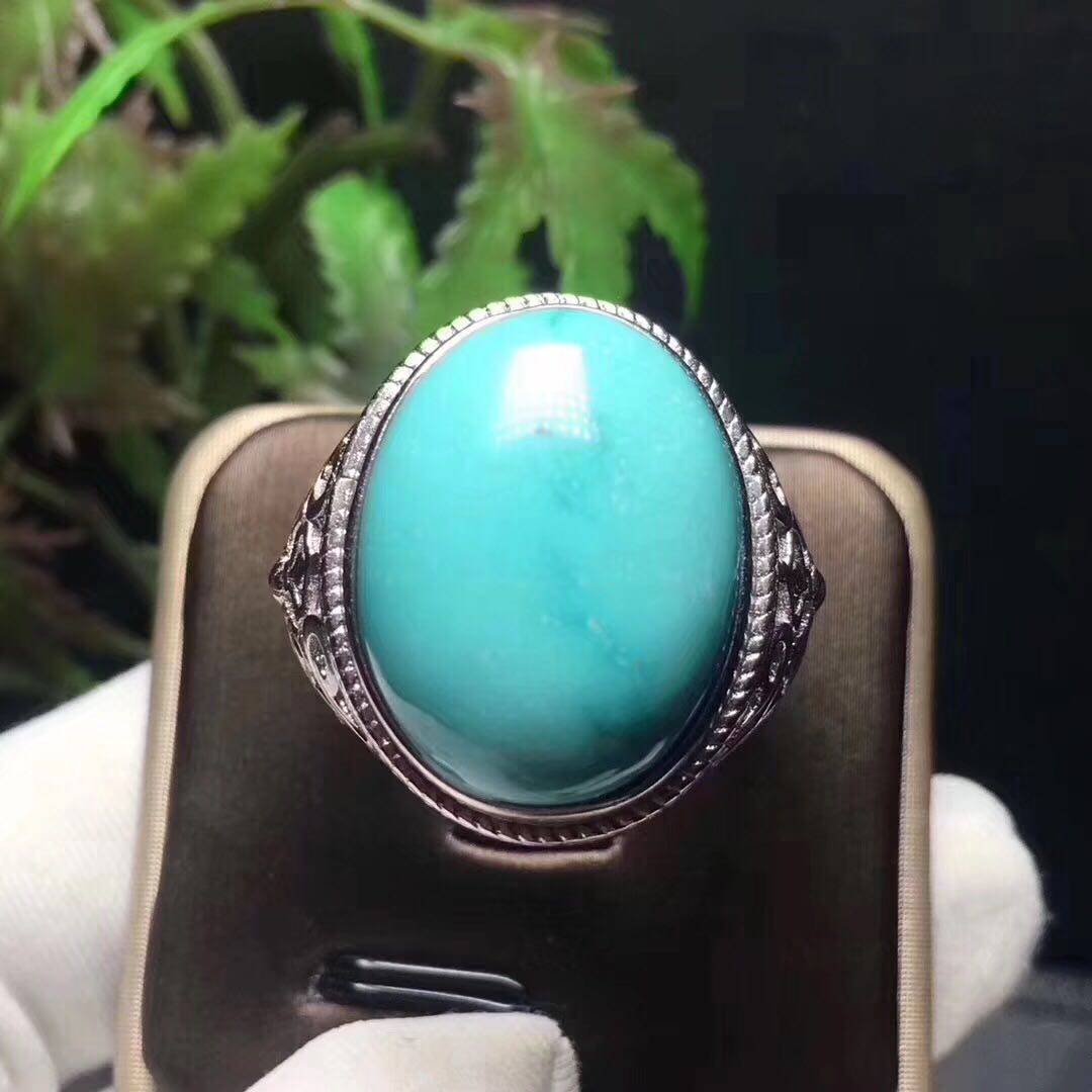 Fine jade blue turquoise men's ring full of atmosphere