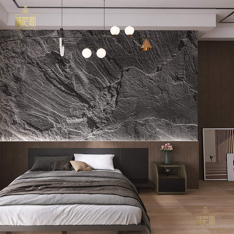 Three-dimensional new Chinese-type bamboo and wood fiberboard dining room hotel bag integrated wall panel rock false mountain relief background wall panel