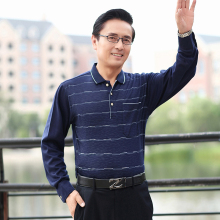 秋季中年男士长袖T恤翻领秋款