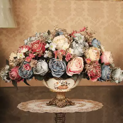 European-style simulation flower set Living room flower fake flower decoration flower peony dining table entrance flower American silk pattern board room flower