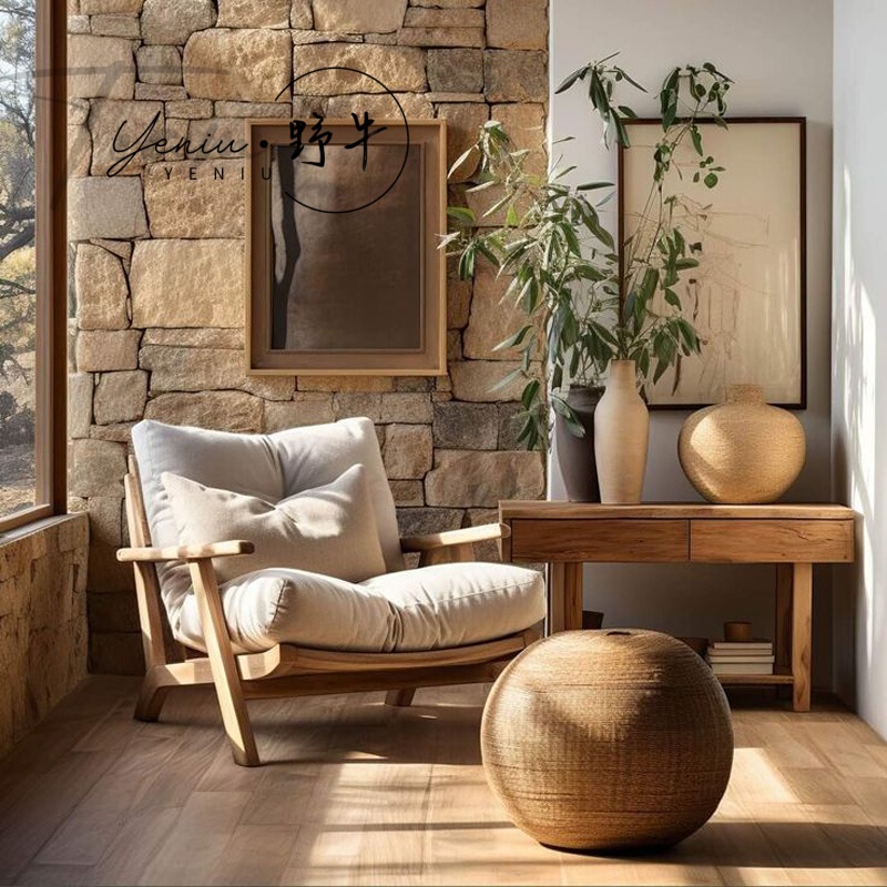 Nordic Simple Japanese-Style Solid Wood Fabric Single Sofa Chair Hotel Lobby Negotiation Chair Leisure Sofa Chair Balcony Chair
