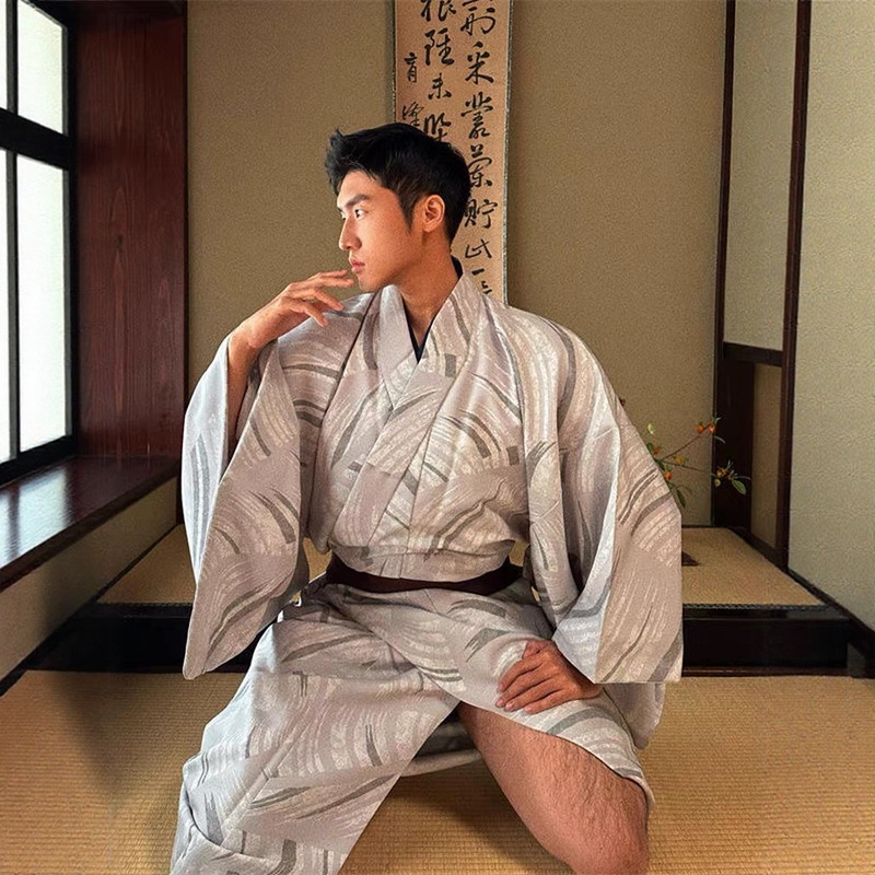 Yingwa Japanese Traditional Men's Kimono Yukata Samurai Style Japanese Photo Shoot Japanese-Style Loungewear Japanese Food