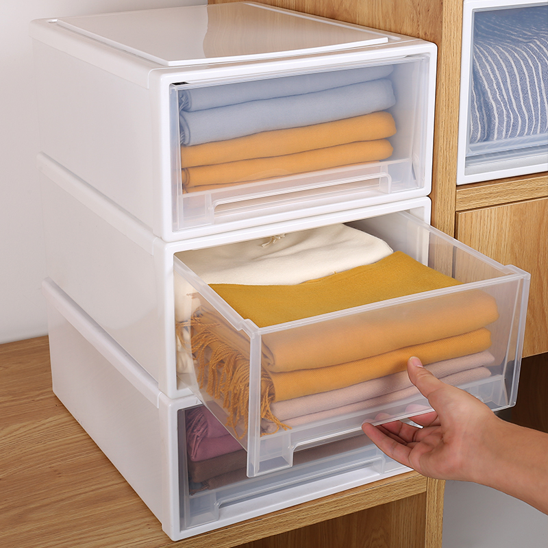 Drawer storage box Plastic thickened transparent storage cabinet Household clothes finishing box artifact wardrobe storage box