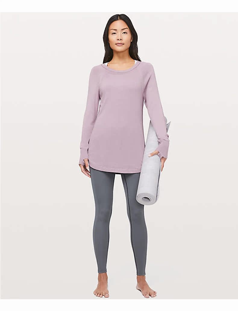 Lululemon2019 xuân mới cổ tròn Slim lười gió dài đoạn hoang dã áo len lông tơ pha trộn - Áo len thể thao / dòng may áo len nữ form rộng
