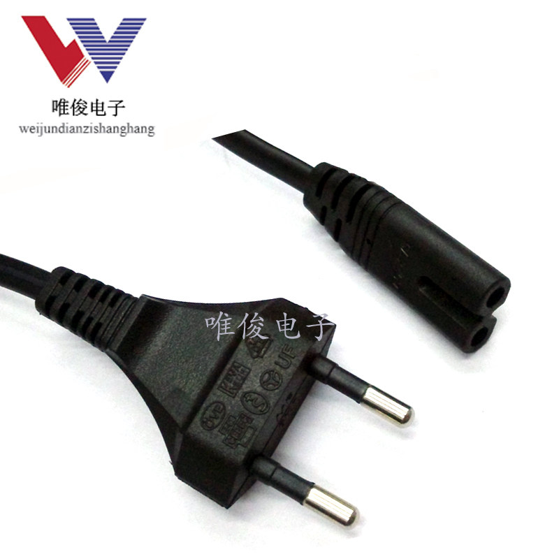 Small European label with 8-word tail 2xo 75 square two-core two-round plug 8-word two-hole European gauge connector power cord