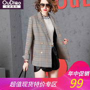 Suit Loose Vintage Plaid Slim nhỏ Eurovision 2019 mùa thu ăn mặc Trạm New châu Âu thời trang Casual Suit nữ