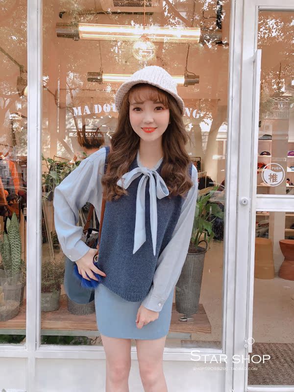 Áo vest cotton màu nữ hoang dã buông lỏng đan áo len mỏng tay không cổ tròn cổ áo vest nữ shop thời trang nữ