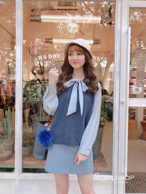 Áo vest cotton màu nữ hoang dã buông lỏng đan áo len mỏng tay không cổ tròn cổ áo vest nữ