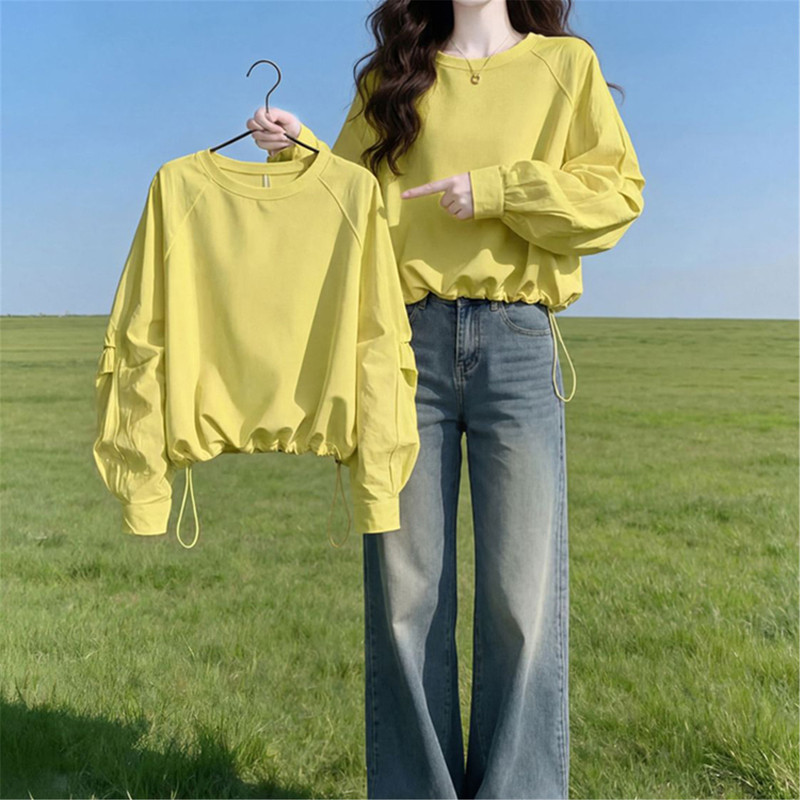 Loose Drawstring Lantern Sleeve Long-Sleeve T-Shirt Top for Women, Autumn Chic Lazy Style Korean Loose-Fitting Sweatshirt Loose Drawstring Lantern Sleeve Long-Sleeve T-Shirt Top for Women, Autumn Chic Lazy Style Korean Loose-Fitting Sweatshirt
