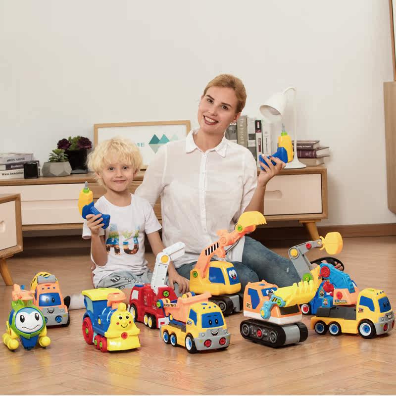 Puzzle disassembly children's STEM education disassembly combination remote control toy engineering vehicle bulldozer electric drill drive stirring