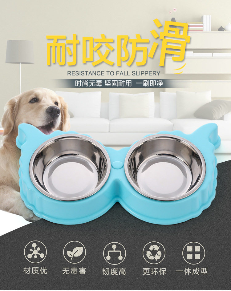 Dog Bowl Double Bowl Stainless Steel Iron Mesh Teddy Poodle Dog Drinking Water Feeding Dual-purpose Bowl Pet Supplies Food Basin Lunch Box