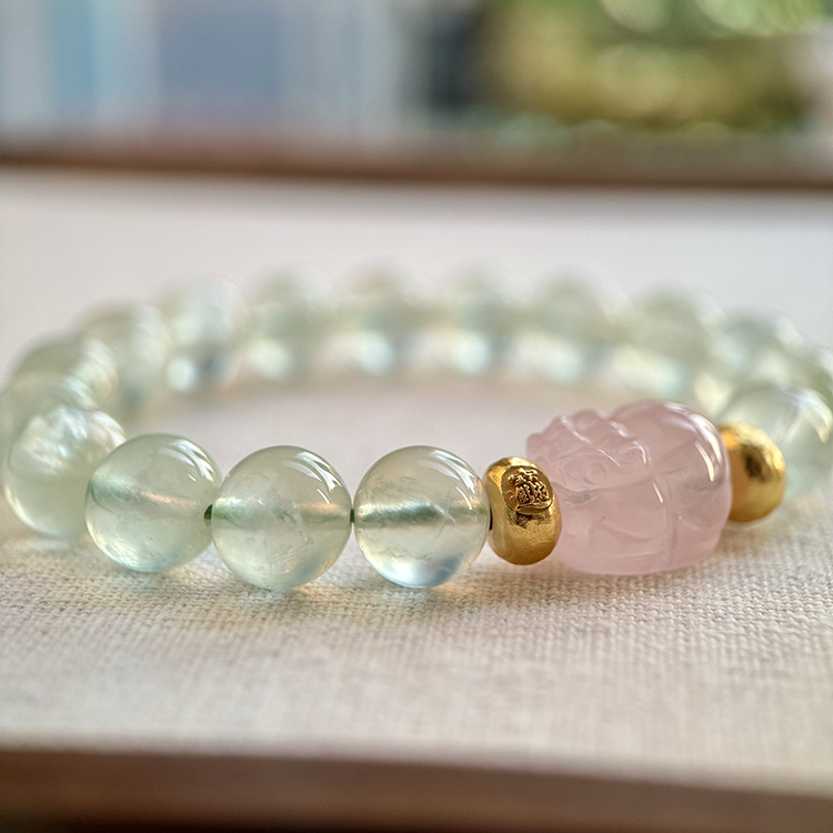 【貔貅宝庫】天然ブドウ石水晶パウダー貔貅ブレスレット男女兼用 富と幸運を引き寄せる 新年の贈り物