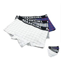 Summer plaid cotton large size womens flat angle neutral les middle waist cotton womens four corners triangle handsome t panties girls pants