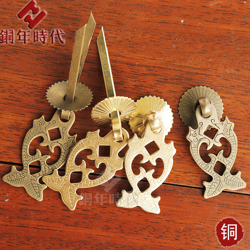 Bronze handle drawer Single hole retro Chinese style ancient bronze color hardware ancient double dragon small handle antique furniture copper accessories