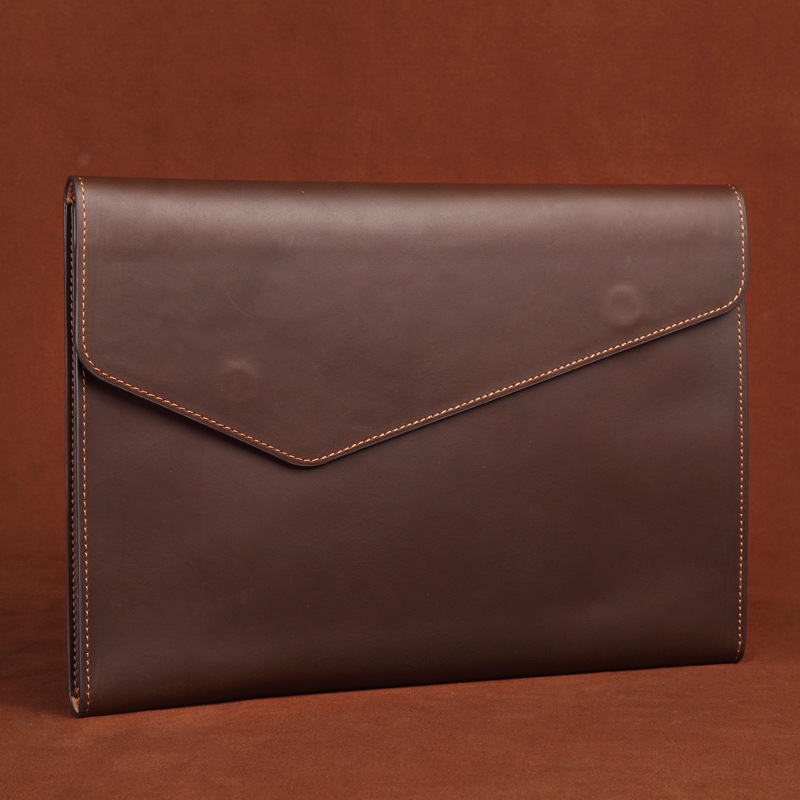 New A4 leather file bag Magnetic buckle file folder Leather file bag Simple clutch horizontal briefcase