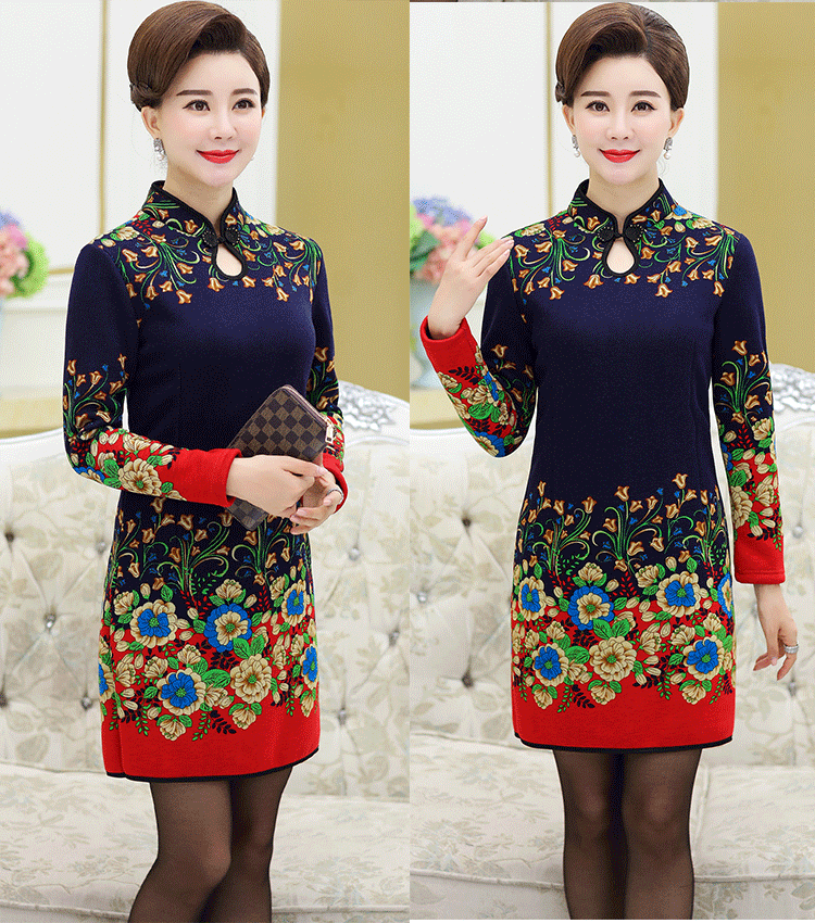 Quần áo mùa đông của phụ nữ trung niên cộng với áo nhung dày để giữ ấm cho chiếc áo dài trong bộ váy mẹ mùa thu sườn xám mới vest nữ trung niên