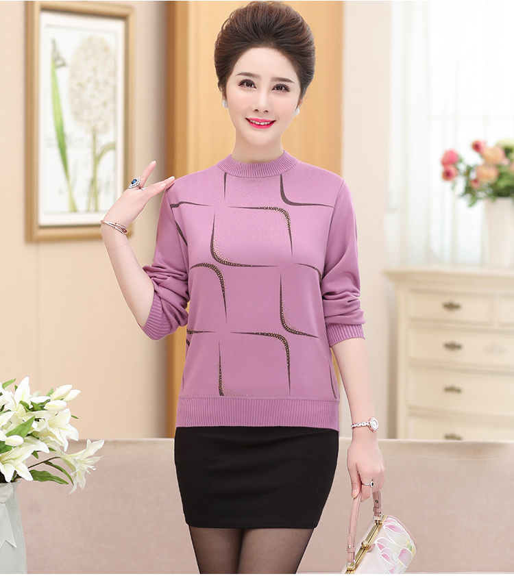 Mẹ tải quần áo mùa đông cộng với áo len nhung dày áo ấm mới của phụ nữ trung niên mùa đông đan áo len đáy áo khoác trung niên nữ