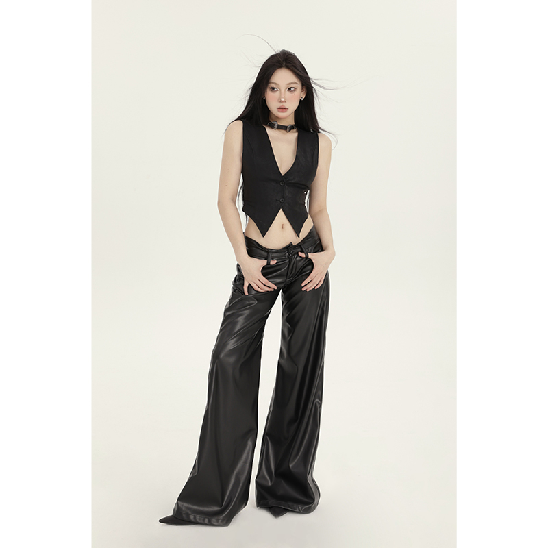 Pempl Casual Pants for Women, Spring and Summer New Style, Low-Waisted Leather Pants, Loose Straight-Leg Wide-Leg Pants, Versatile and Stylish Pu Leather Long Pants Pempl Casual Pants for Women, Spring and Summer New Style, Low-Waisted Leather Pants, Loose Straight-Leg Wide-Leg Pants, Versatile and Stylish Pu Leather Long Pants