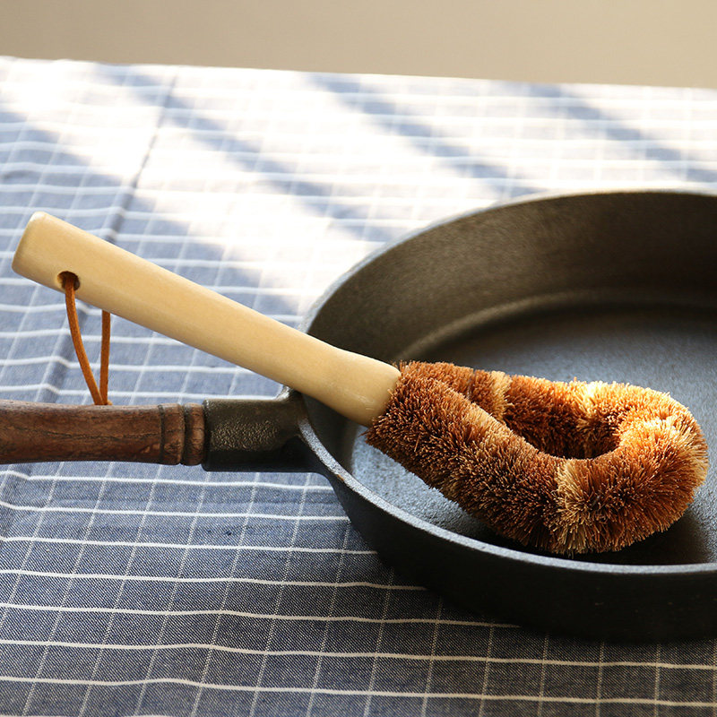 Clear New Wind Natural Coconut Palm Pan Brushed Kitchen Multipurpose Brushed Sink Brush Long Handle Wash Pan Brush