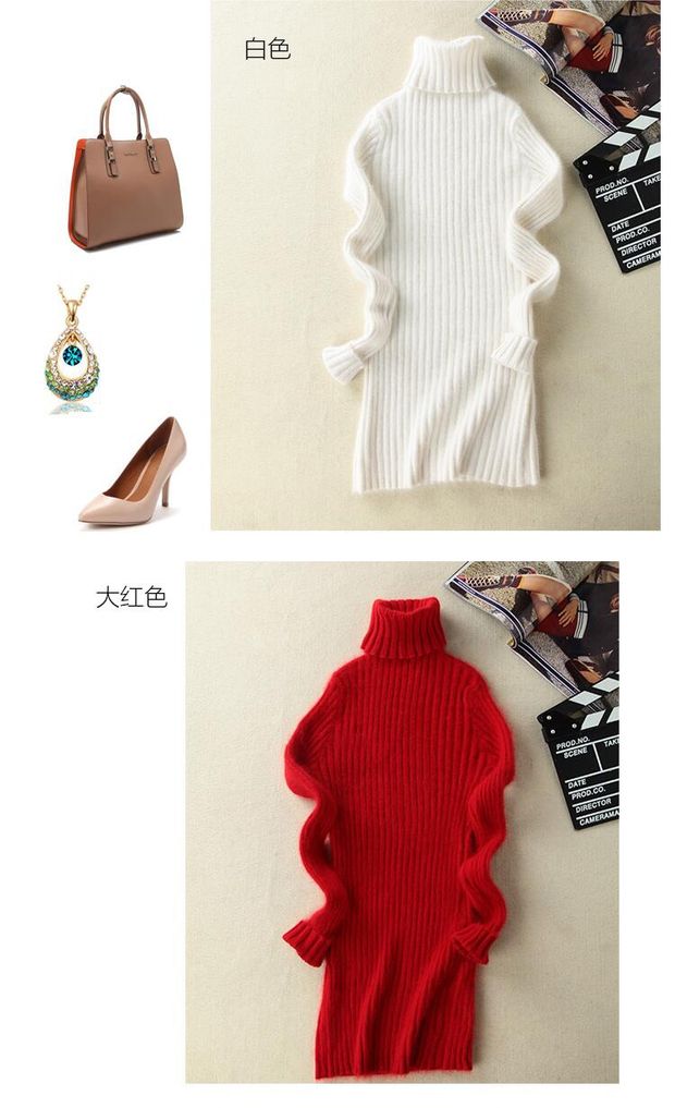 Áo sơ mi nhung nữ, áo len nhung, miệng cao cổ, phần dài, ngắn thon, dày, chạm đáy, đan áo len cashmere ấm áp áo khoác len nữ mỏng