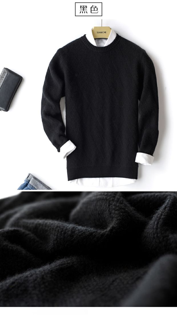 Mùa đông mới áo len đôi dày cashmere áo len cashmere nam cổ tròn áo thun dày áo len dày màu áo gile nam