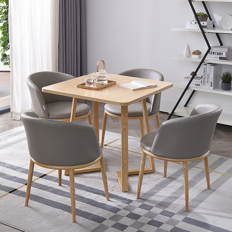 Solid wood square milk tea shop simple table and chair combination shop library leisure table and chair dessert cold drink shop table