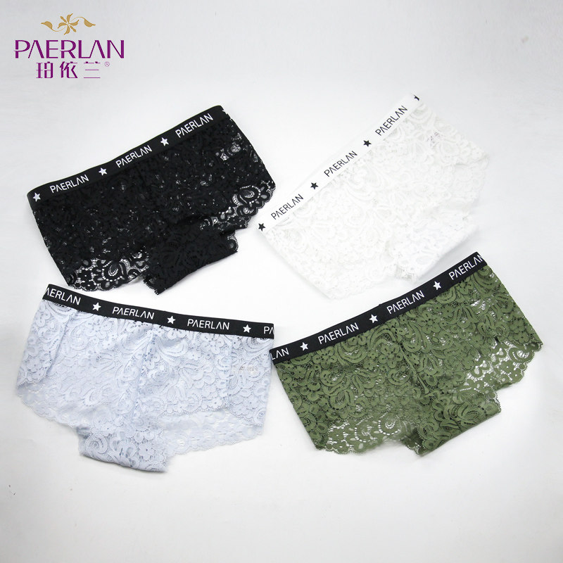 Poylang summer hollow lace women's panties sexy letters with solid color mid waist hip briefs