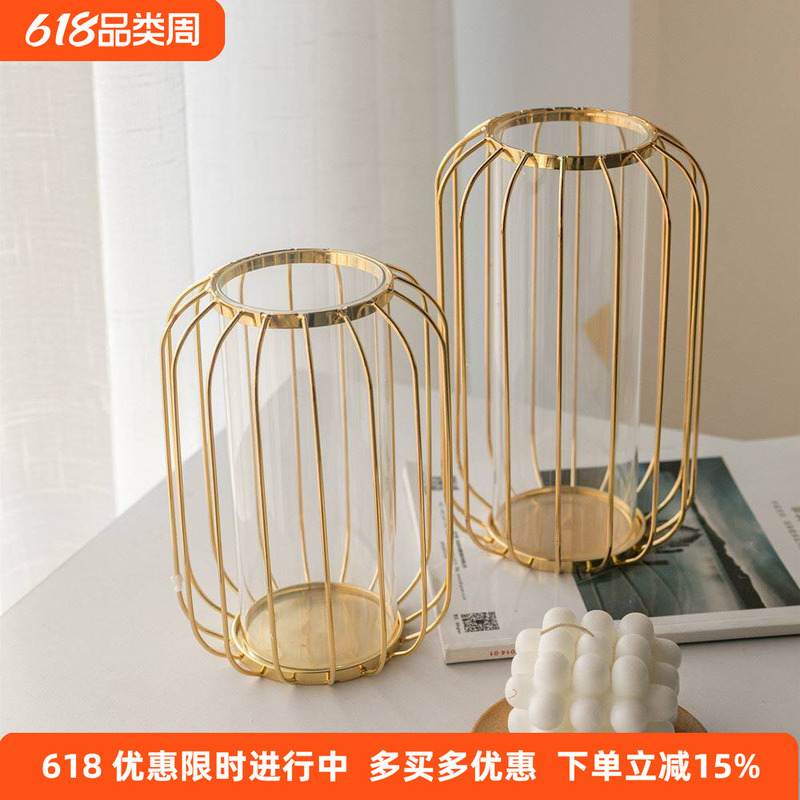 Lantern Glass Vase, High-End Luxury Metal Glass Vase, Living Room, Entrance, Dining Table, Model House Decoration Ornaments Lantern Glass Vase, High-End Luxury Metal Glass Vase, Living Room, Entrance, Dining Table, Model House Decoration Ornaments