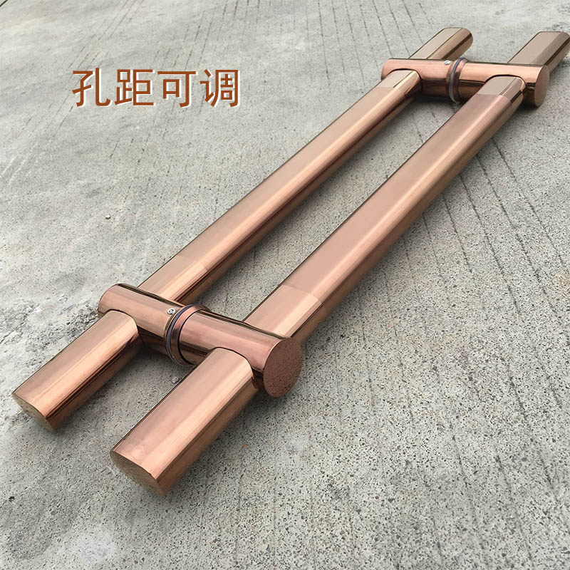 Stainless steel glass door rose gold handle flat tube KTV hotel door modern high-end large door handle with adjustable hole distance