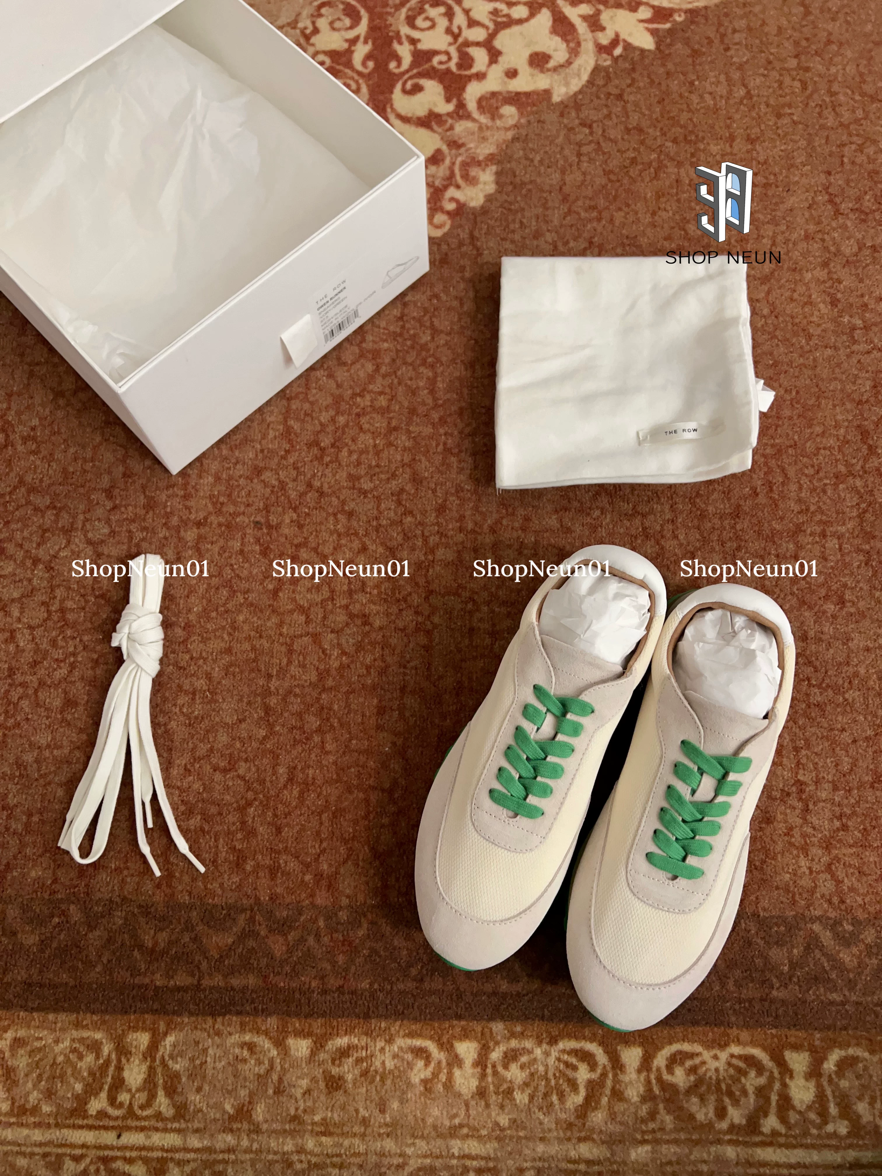 "Neun" ready stock the row owen runner lace-up sneakers, green bottom suede and mesh