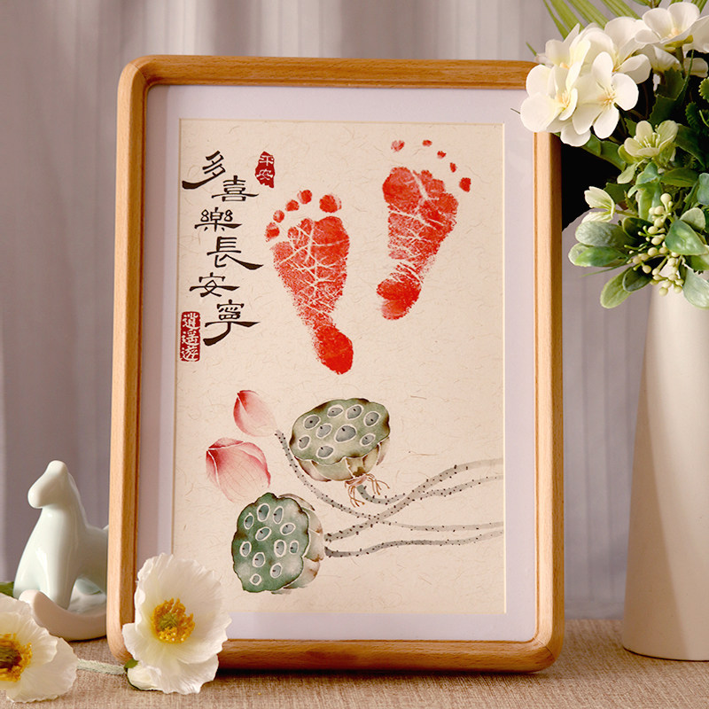 Baby's foot print Birthday Commemorative Baby Photo Frame Grab Zhou Props Hand-painted Printed Clay Full Moon 100 Days Hundreds Day Banquet Custom-Taobao
