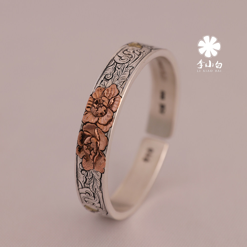 Li Xiaobai pure silver bracelet pure handmade pure silver 9999 master chisel-engraved bracelet