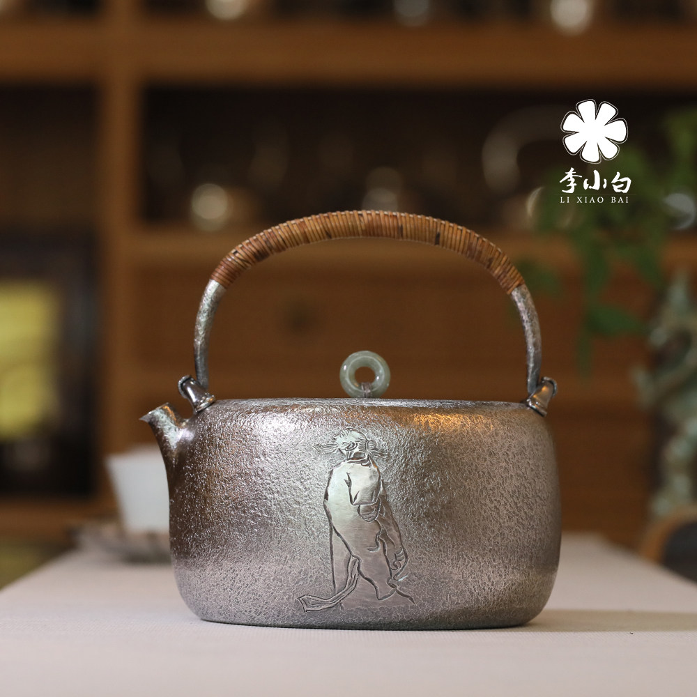 Li Xiaosilver pot pure silver 9999 silver pot burning kettle teapot pure handmade silver pot master carved silver pot