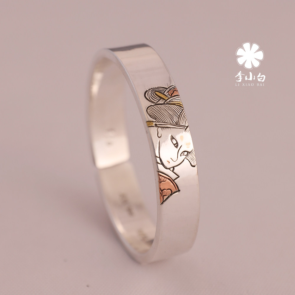 Li Xiaobai pure silver bracelet pure handmade pure silver 9999 master chisel-engraved bracelet