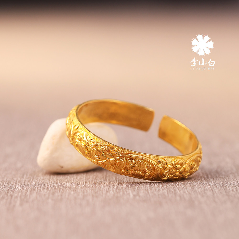 Li Xiaobai pure gold bracelet pure handmade pure gold 9999 Chisel Engrave Bracelet Carve Bracelet